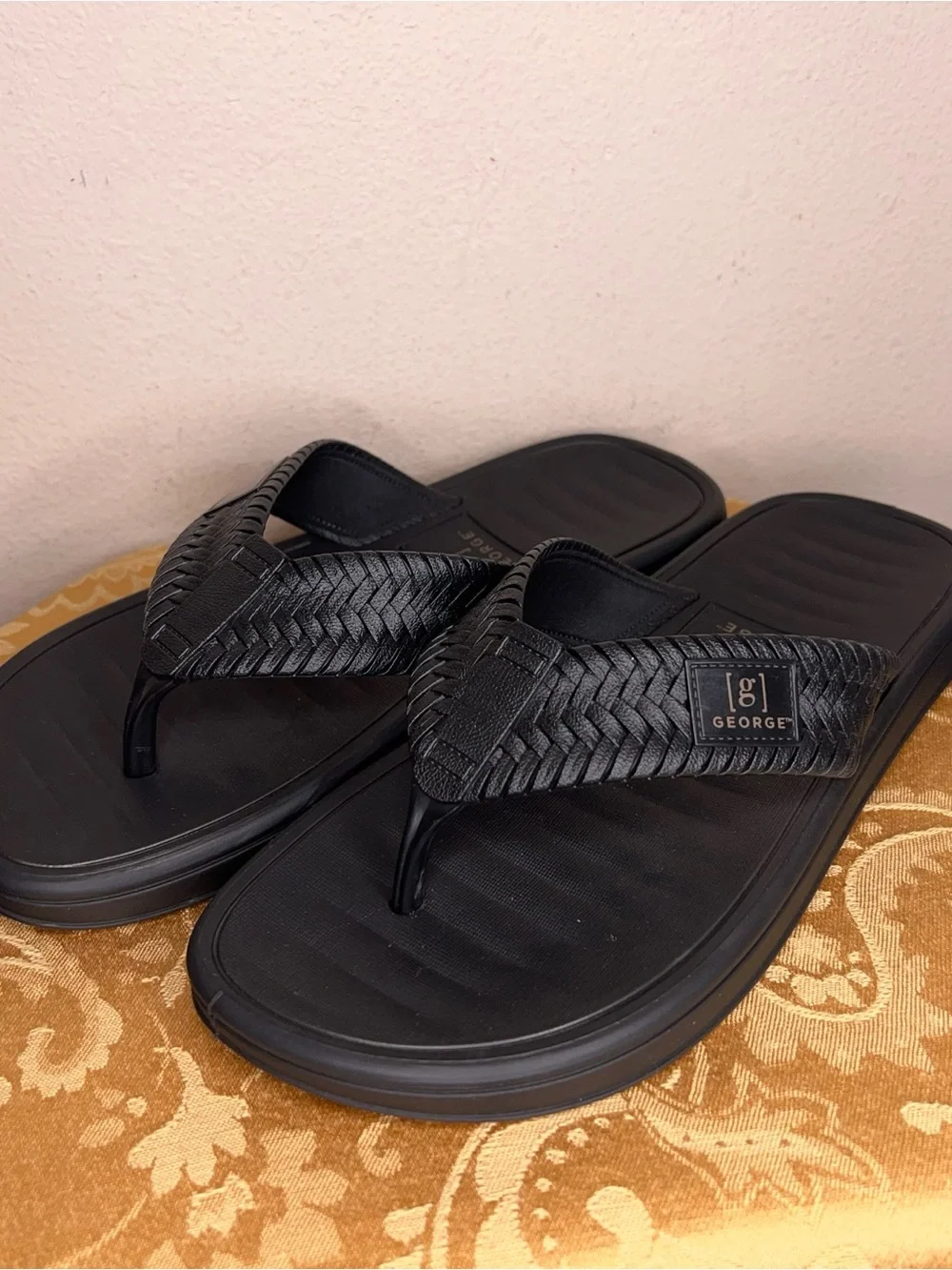 Nwot Mens Size 8 George Black Sandals Flip Flops Synthetic PVC Outdoor Beach
